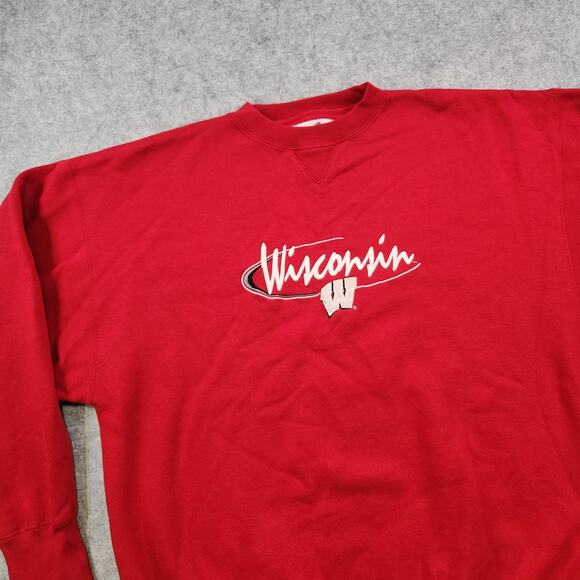 Vintage Wisconsin Badgers Sweatshirt Mens XL Red NCAA College Crewneck 90s - Picture 2 of 13